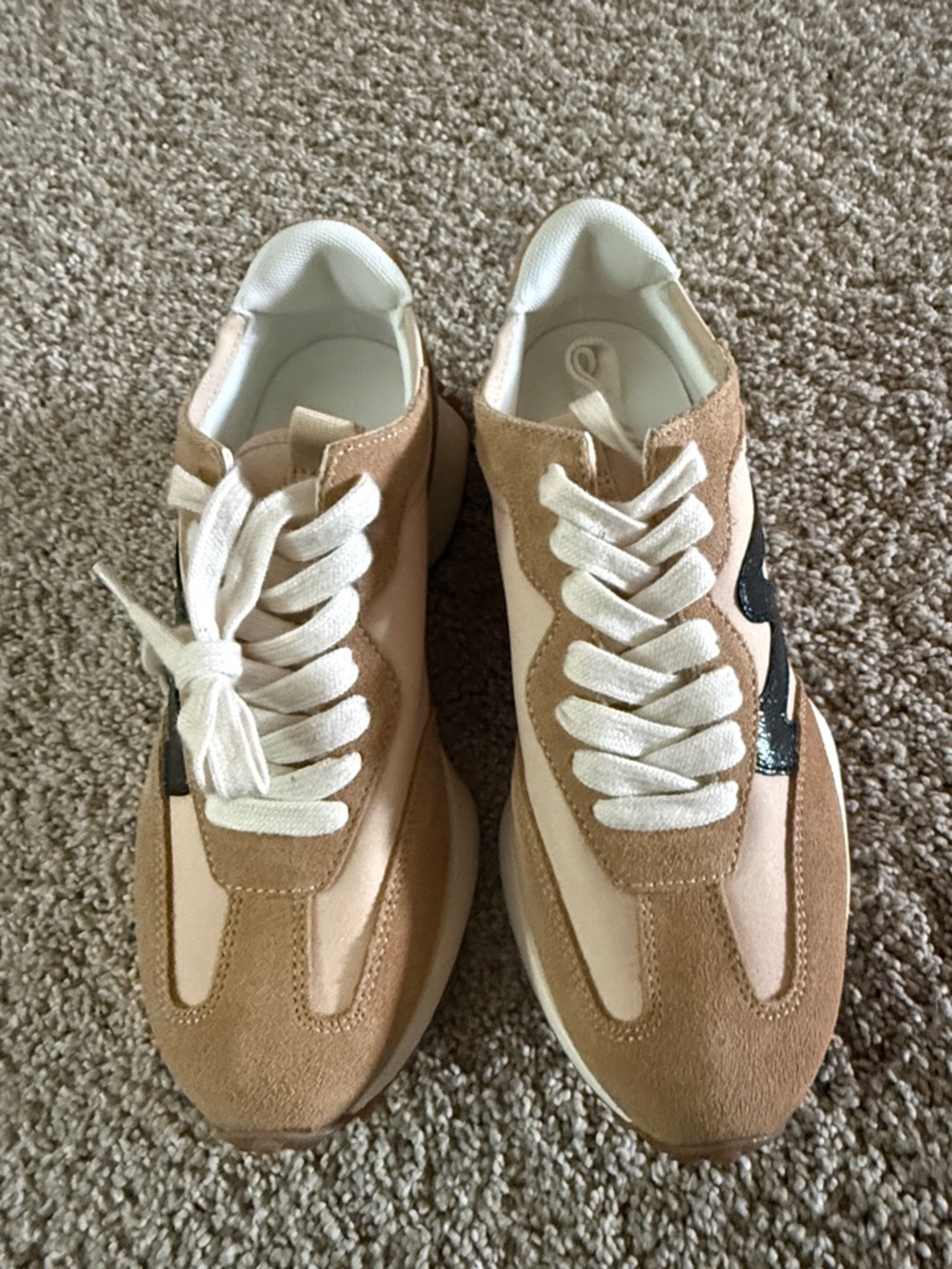 Steve Madden Tan, Beige and White Women's Lace-Up Sneakers